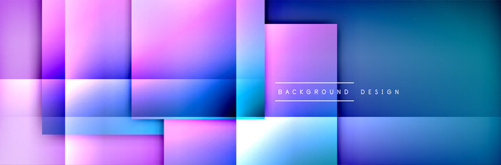 Square shapes composition geometric abstract background. 3D shadow effects and fluid gradients. Modern overlapping forms