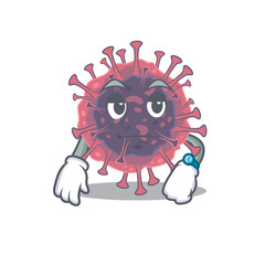 Microbiology coronavirus on waiting gesture mascot design style