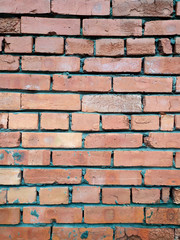 Red clay brick. Old brick wall. Classic brickwork.
