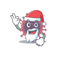Microbiology coronavirus in Santa cartoon character design showing ok finger