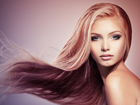 Beautiful Young Woman With Long Straight White Hair