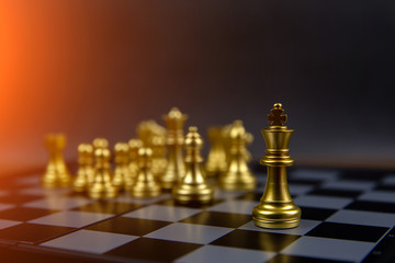 A king chess in front of the line.Concept of leadership And business Strategic plan.