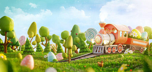 Unusual colorful easter 3d illustration - 328639595