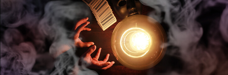 A sorcerer's table with a fortune-teller ball