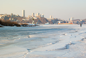 Winter background. Russian island. Vladivostok. 
