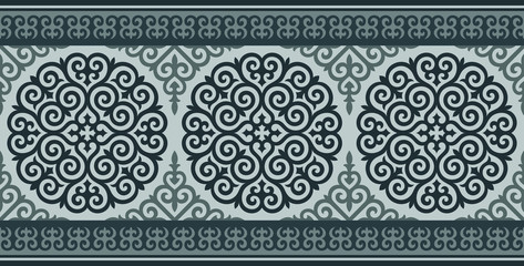 Kazakh carpet ornaments. Traditional patterns of Kazakhs. Background, texture, design life of nomads. Ancient Turkic ornaments. Art, customs and traditions of Kazakhstan. Decorative art of nomads