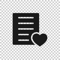 Wishlist icon in flat style. Like document vector illustration on white isolated background. Favorite list business concept.