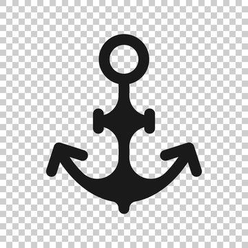 Boat anchor icon in flat style. Vessel hook vector illustration on white isolated background. Ship equipment business concept.