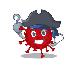 Cool betacoronavirus in one hand Pirate cartoon design style with hat