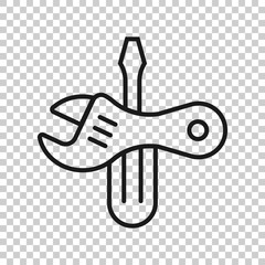 Wrench and screwdriver icon in flat style. Spanner key vector illustration on white isolated background. Repair equipment business concept.