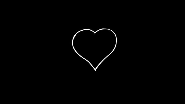 Doodle animated heartbeat Set 2. Romantic love theme. 30 hand drawn animation elements of hearts on black background. Original file 4K 29.97 fps