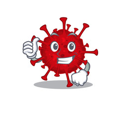 Cool betacoronavirus cartoon design style making Thumbs up gesture