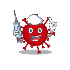 Friendly nurse of betacoronavirus mascot design holding syringe