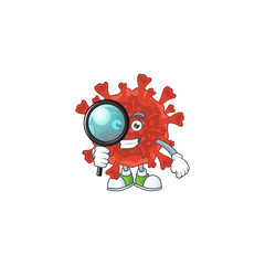 Cool and Smart red corona virus Detective mascot design style