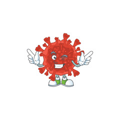 Funny red corona virus cartoon design style with wink eye face