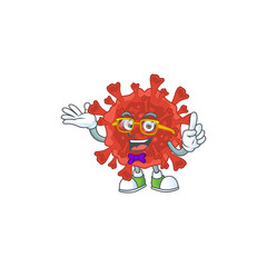 Super Funny red corona virus in nerd mascot design style