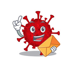 Cute face betacoronavirus mascot design with envelope
