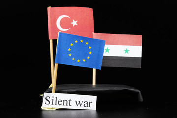 Immigration crisis between Europe union Syria, Turkey. Trade war. Peacekeeping at freezing point. Clash of two cultures. Christianity and Islam. Silent war. Politicism