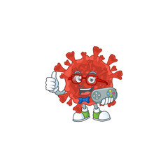 Talented red corona virus gamer mascot design using controller