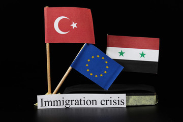 Immigration crisis between Turkey and Syria, Europe. Immigration is new global problem between states from Third World to advanced lands. Clash of two cultures. Powerful against poor. Asie vs Europe