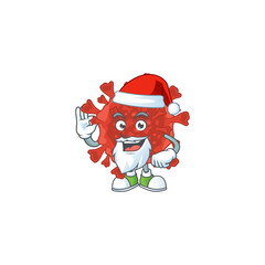Red corona virus cartoon character of Santa showing ok finger