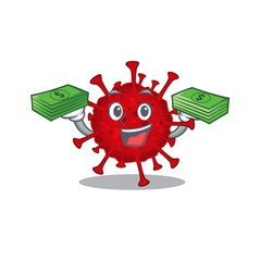 happy face betacoronavirus character having money on hands