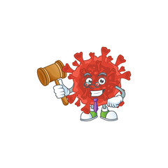 Red corona virus wise judge cartoon character design with cute glasses