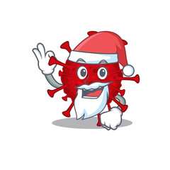 Betacoronavirus in Santa cartoon character design showing ok finger