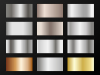 Gold, silver and bronze gradients vector mega set.