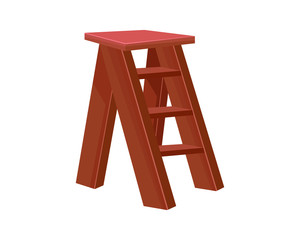 Vector Cartoon wooden ladder with standing platform stool. Isolated object on white background