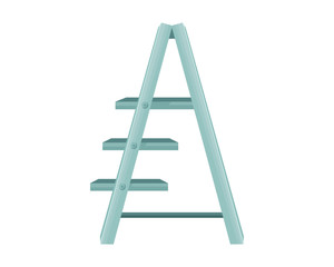 Vector cartoon aluminum ladder with standing platform stool. Isolated object on white background