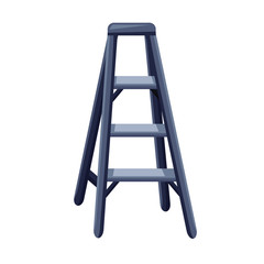 Vector cartoon aluminum ladder with standing platform stool. Isolated object on white background