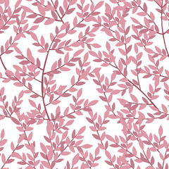 Seamless pattern hand drawn tree branches with leaves botanical flowers floral hand drawn scandinavian style art design element flat vector illustration