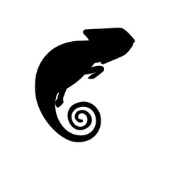 Black silhouette cute small chameleon lizard cartoon animal design flat vector illustration isolated on white background © Alfmaler