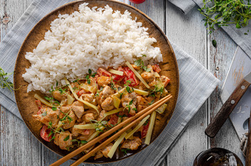 Hot red curry and rice