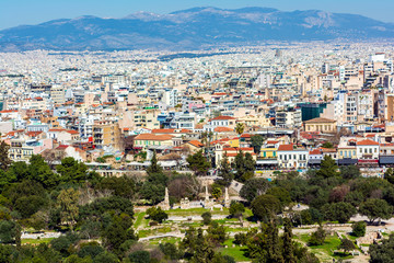 Fototapeta na wymiar View of Athens from Areopagus hill