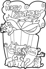 Many monsters, various colors, doodle Come to bless on the birthday Colorful, fun. It is an illustration, greeting card. And various things.