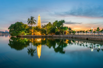 Panorama view of Tran Quoc pagoda, the oldest temple in Hanoi, Vietnam