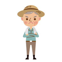 腕組みをする年配の農夫