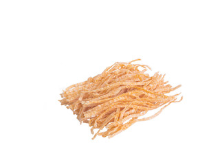 Dried fish line snack, barbeque crab flavor tasty isolated on white background. Food and drink...