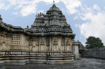 Partial view of the Lakshmi Devi temple, it was built by the Hoysala Empire King Vishnuvardhana in 1114 CE, Doddagaddavalli, Karnataka, India