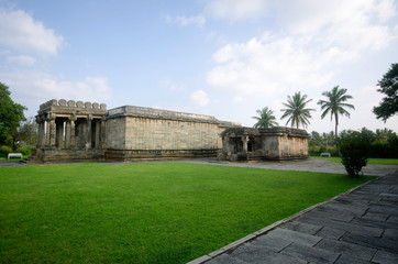 Fototapeta na wymiar Jain Basadi complex, consists of three Jain Basadis dedicated to the Jain Tirthankars Parshvanatha, Halebeedu, Karnataka, India