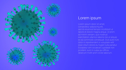 Coronavirus illustration with place for text. Virus picture for presentation. 3D-rendering. Blue color.