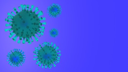 Coronavirus illustration with place for text. Virus picture for presentation. 3D-rendering. Blue color.