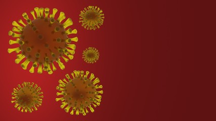 Coronavirus illustration with place for text. Virus picture for presentation. 3D-rendering. Red and yellow color.