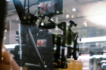 Film industry. Filming with professional camera background