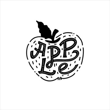 Apple Lettering- Hand-drawn vector cartoon flat illustration on an isolated white background. Great fruit print for labels, juice or jams packs.