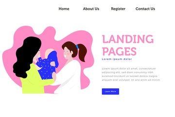 a mother is checking the baby to a female doctor vector illustration