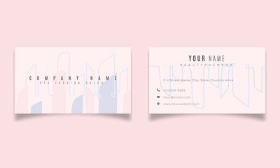 Obraz premium Template blue pink city with lineart Business card