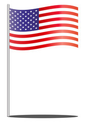 Bandera de Estados Unidos de América sobre fondo blanco.